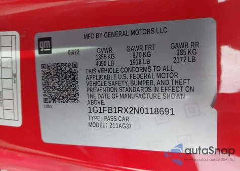 2022 Chevrolet Camaro Rwd 1Lt from USA, damaged, VIN 1G1FB1RX2N0118691